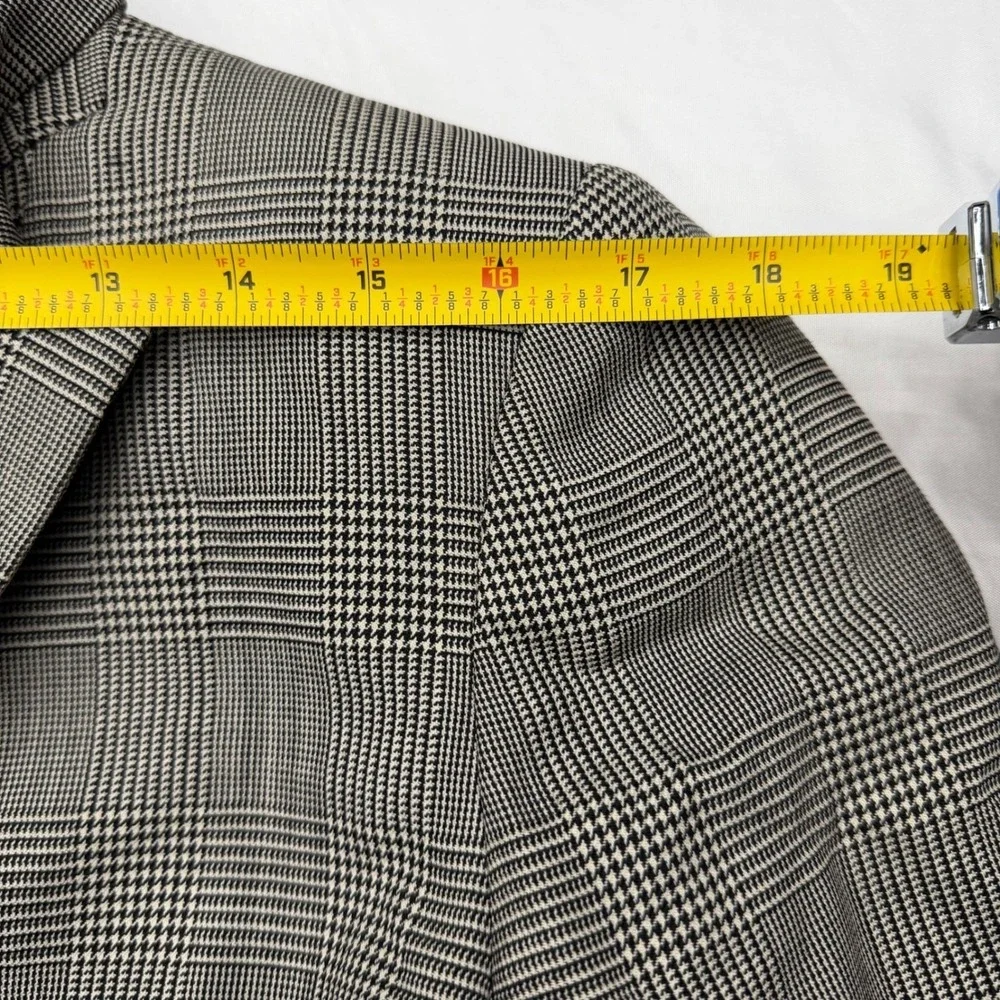 100% Wool Blazer Jacket Petite 4P 3-Button‎ Grey Glen Plaid Office Career